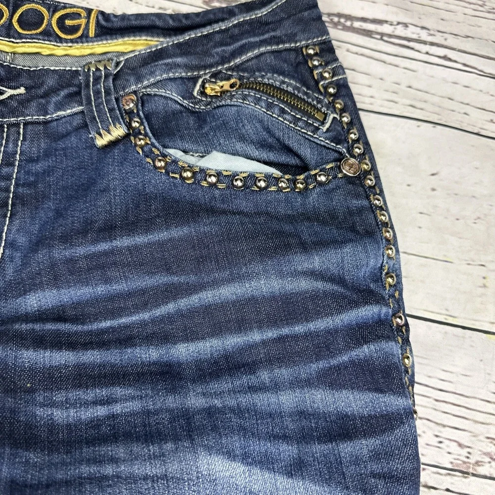 COOGI Jeans Womens 9/10 Dark Wash Gold Stud Zip Pocket Low Rise Straight Leg